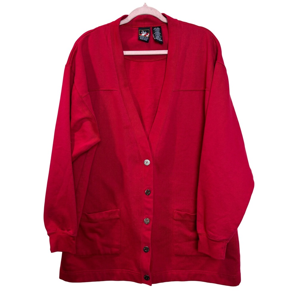 Vintage‎ 90s USA Olympics Red Cardigan Sweater Women's XL JCPenney Metal Buttons